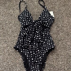 Aerie Black and White Polka Dot One Piece Swimsuit